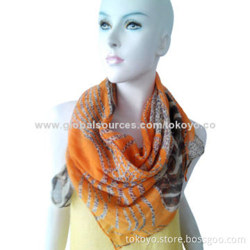 Spring square scarf with all over print, made of cotton, size 100*100cm